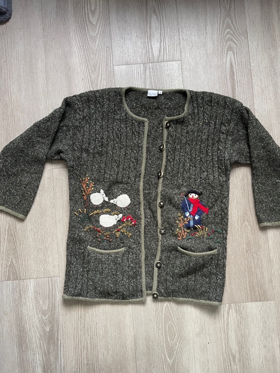 Vintage Sweaters - Vintage Austrian Wool Blend Cardigan Sweater with Grandmacore Embroidery